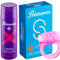 Primeros lubrikant Libidoo, kondomy Soft Glide a vibrační kroužek jako dárek zdarma