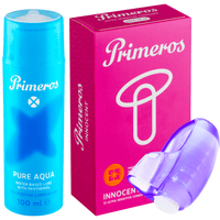 Primeros lubrikant Pure Aqua, kondomy Innocent a vibrační náprstek jako dárek zdarma
