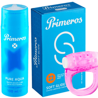 Primeros lubrikant Pure Aqua, kondomy Soft Glide a vibrační kroužek jako dárek zdarma